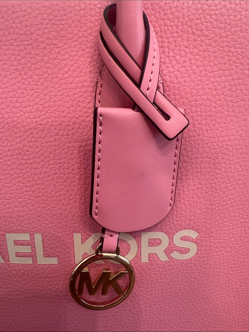 MICHAEL KORS Mirella Pebbled Pink Leather Tote with MK Charm - Picture 5 of 10